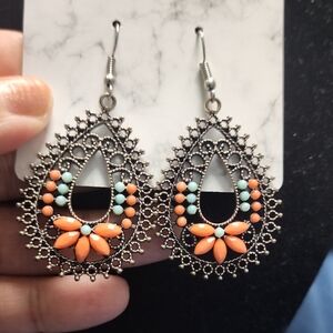 #9 Elegant Teardrop Earrings with Orange and Turquoise Accents